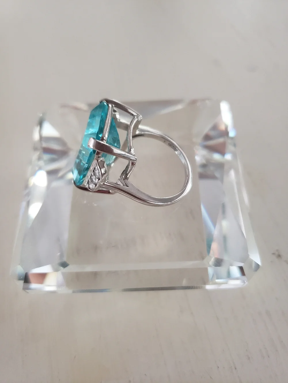 Cocktail Ring, Faux Aquamarine, Sterling Silver, Not Used, Like New, Size 8